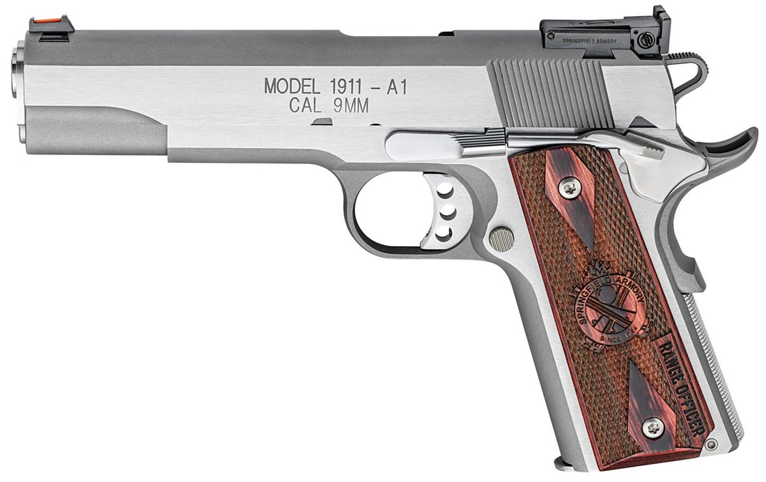 Springfield 1911-A1 Range Officer 9mm Stainless Essentials Package with Adjustable Rear Sight
