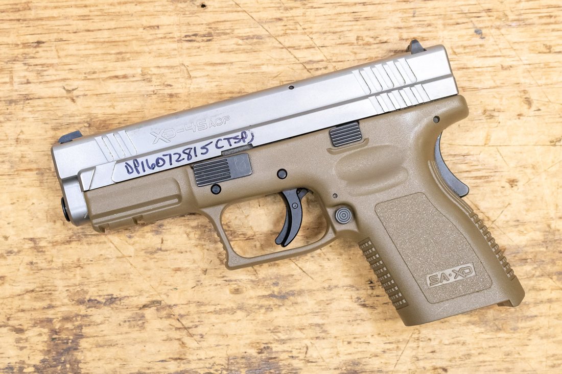 Springfield XD-45 .45 ACP Compact Police Trade-In Pistol, FDE Frame and Silver Slide
